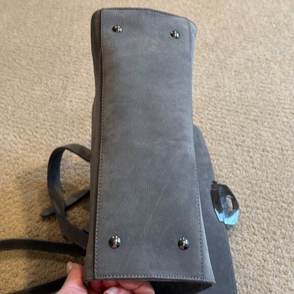 Vittoria Napoli Satchel Bag Purse Grey Nubuck Leather Python Snake Embossed Flap - Picture 11 of 15